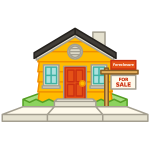 yellow house with foreclosure for sale sign