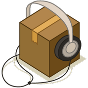 box with headphones on