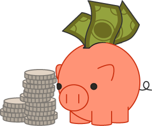 piggy bank with money and coins