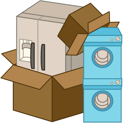 refrigerator and appliances in boxes 